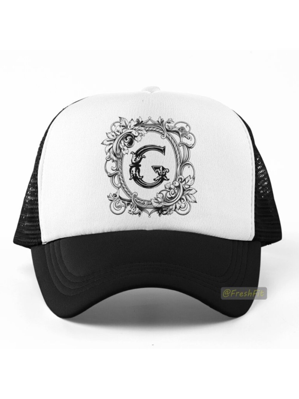 🆕Letter G Ornate Initial Foam Trucker Hat Mesh Snapback Cap Black/White